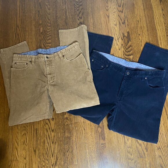 (2) pair L.L. Bean Standard Fit corduroy pants navy and khaki 38" X 30" mens - Picture 2 of 6